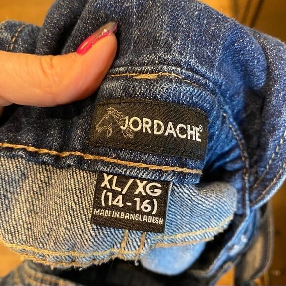 Jordache Girls Size XL 14-16 Blue Denim Lace Accents Bib Shorts Overalls - Picture 8 of 9